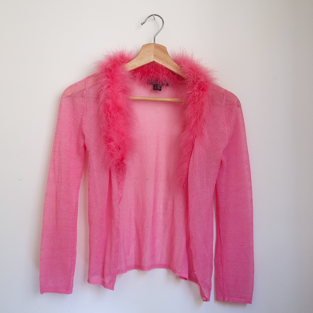 Betsey Johnson pink feather button up top